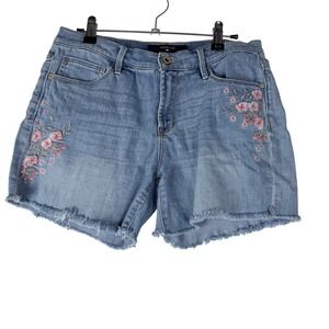 Tommy Hilfiger Jeans Women's Denim Shorts Size 4 Embroidered Floral Frayed Hem